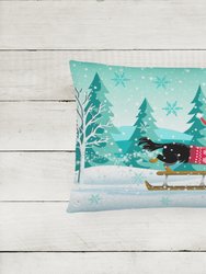 12 in x 16 in  Outdoor Throw Pillow Merry Christmas Dachshund Canvas Fabric Decorative Pillow