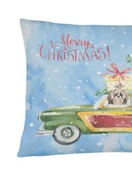 12 in x 16 in  Outdoor Throw Pillow Merry Christmas Shih Tzu Canvas Fabric Decorative Pillow