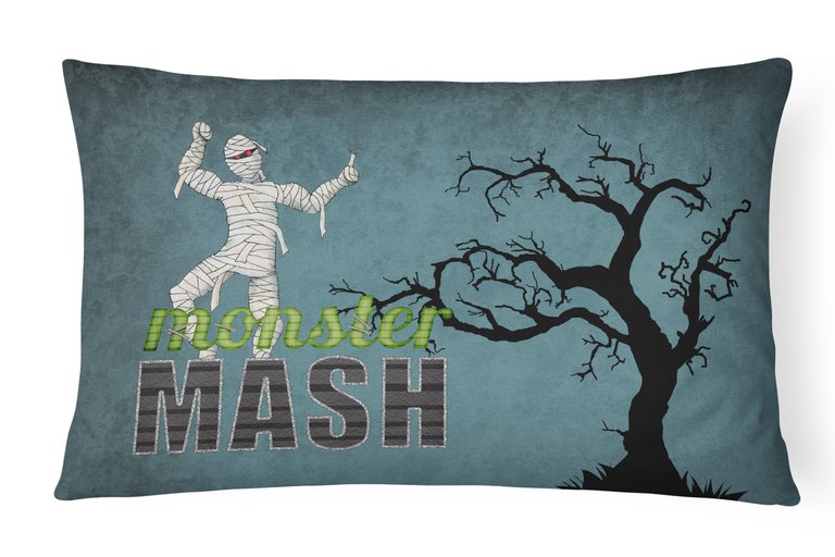 12 in x 16 in  Outdoor Throw Pillow Monster Mash with Mummy Halloween Canvas Fabric Decorative Pillow