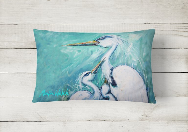 12 in x 16 in  Outdoor Throw Pillow Mother's Love White Crane Canvas Fabric Decorative Pillow