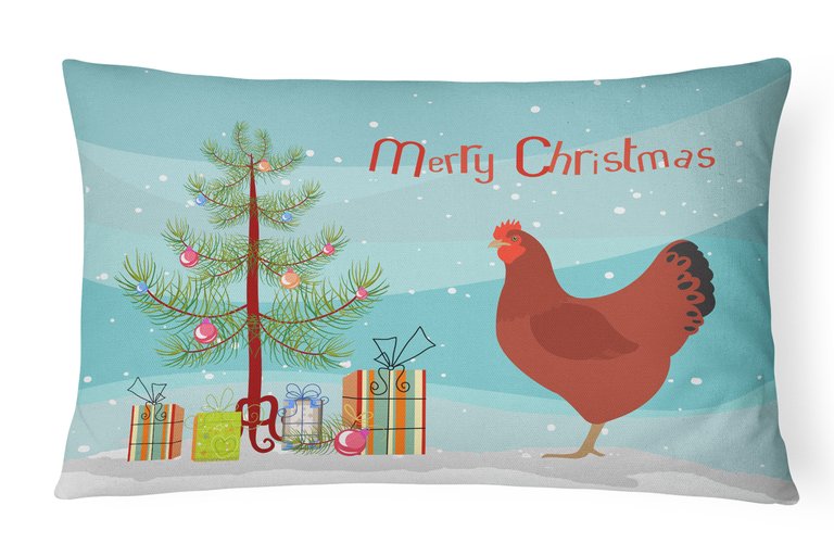 12 in x 16 in  Outdoor Throw Pillow New Hampshire Red Chicken Christmas Canvas Fabric Decorative Pillow