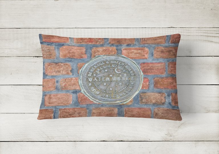 12 in x 16 in  Outdoor Throw Pillow New Orleans Watermeter on Bricks Canvas Fabric Decorative Pillow