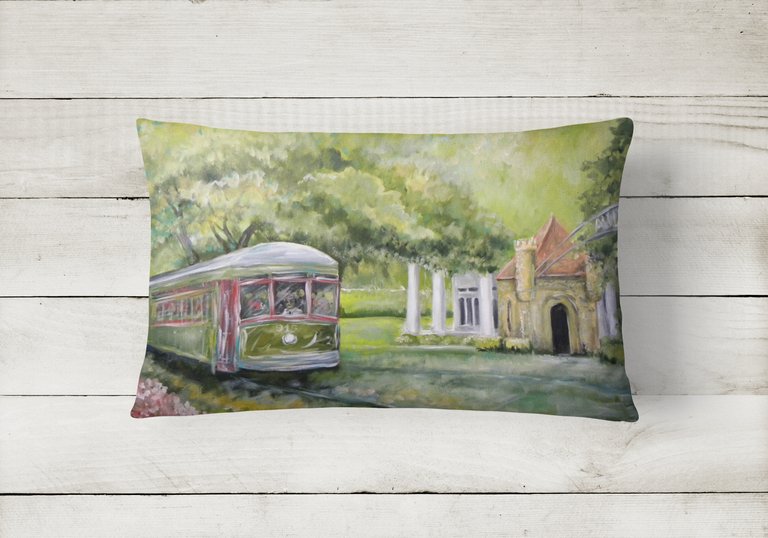 12 in x 16 in  Outdoor Throw Pillow Next Stop Audobon Park Streetcar Canvas Fabric Decorative Pillow
