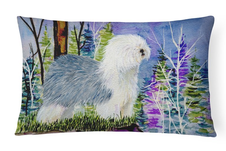 12 in x 16 in  Outdoor Throw Pillow Old English Sheepdog Canvas Fabric Decorative Pillow