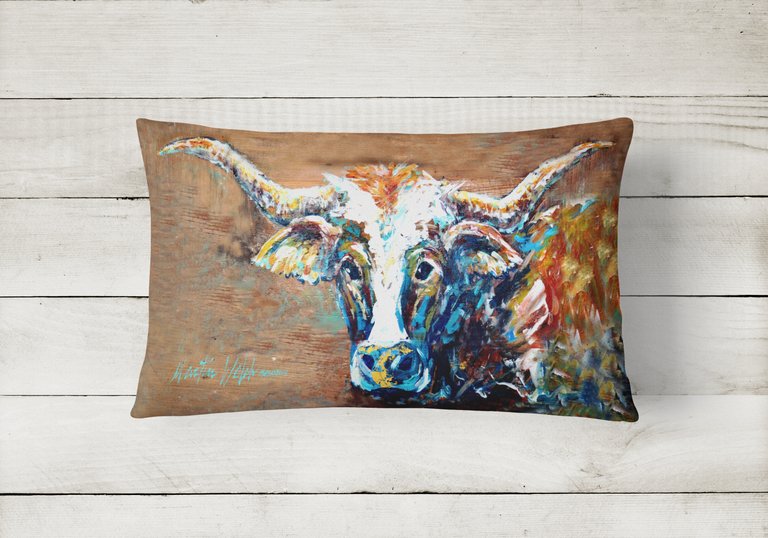 12 in x 16 in  Outdoor Throw Pillow On the Loose Brown Cow Canvas Fabric Decorative Pillow