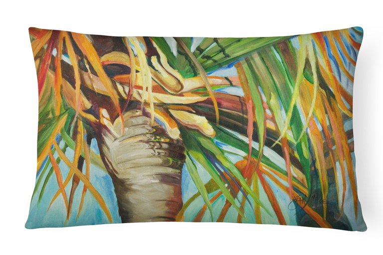 12 in x 16 in  Outdoor Throw Pillow Orange Top Palm Tree Canvas Fabric Decorative Pillow
