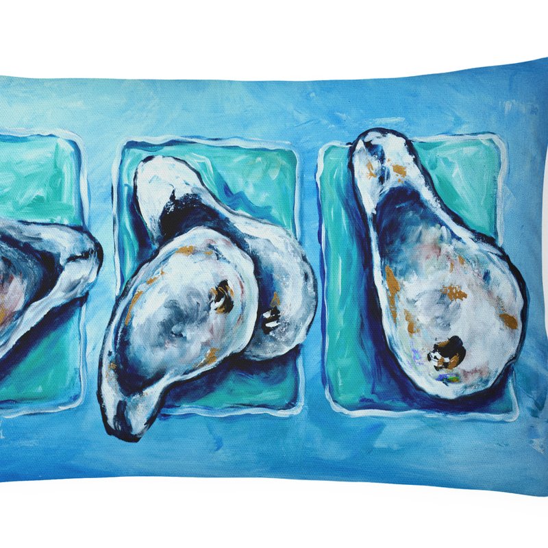 Caroline's Treasures 12 In X 16 In Outdoor Throw Pillow Oysters Oyster + Oyster = Oysters Canvas Fabric Decorative Pillow In Blue
