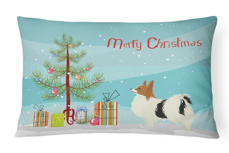 12 in x 16 in  Outdoor Throw Pillow Papillon Christmas Tree Canvas Fabric Decorative Pillow