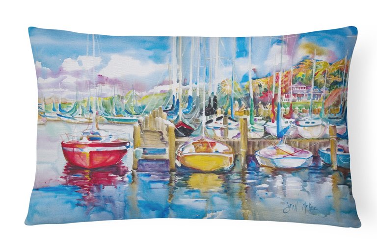 12 in x 16 in  Outdoor Throw Pillow Paradise Yacht Club Sailboats Canvas Fabric Decorative Pillow