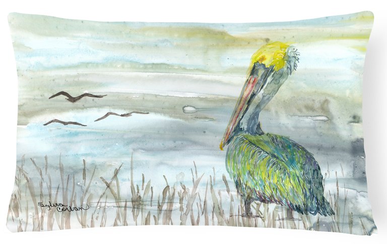 12 in x 16 in  Outdoor Throw Pillow Pelican Watercolor Canvas Fabric Decorative Pillow