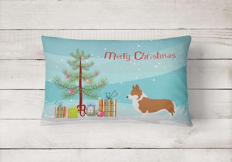 12 in x 16 in  Outdoor Throw Pillow Pembroke Welsh Corgi Christmas Canvas Fabric Decorative Pillow