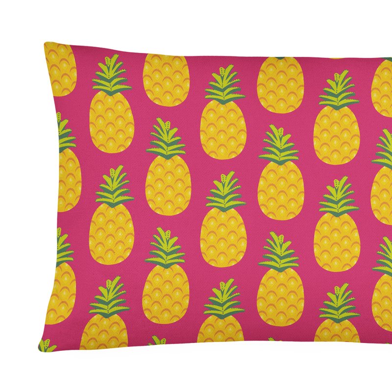 Caroline's Treasures 12 In X 16 In Outdoor Throw Pillow Pineapples On Pink Canvas Fabric Decorative Pillow