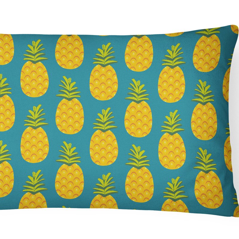 Caroline's Treasures 12 In X 16 In Outdoor Throw Pillow Pineapples On Teal Canvas Fabric Decorative Pillow In Blue