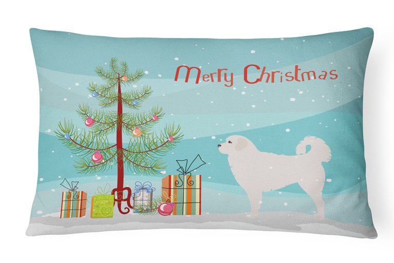 12 in x 16 in  Outdoor Throw Pillow Polish Tatra Sheepdog Merry Christmas Tree Canvas Fabric Decorative Pillow