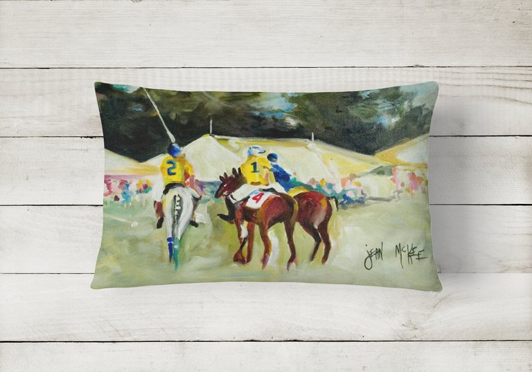 12 in x 16 in  Outdoor Throw Pillow Polo at the Point Canvas Fabric Decorative Pillow