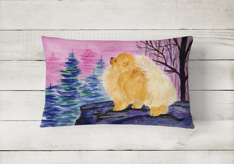 12 in x 16 in  Outdoor Throw Pillow Pomeranian Canvas Fabric Decorative Pillow