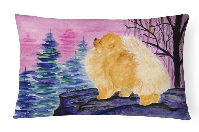 12 in x 16 in  Outdoor Throw Pillow Pomeranian Canvas Fabric Decorative Pillow