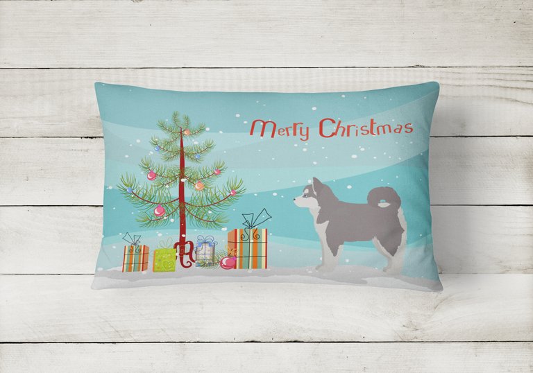 12 in x 16 in  Outdoor Throw Pillow Pomsky #2 Christmas Tree Canvas Fabric Decorative Pillow