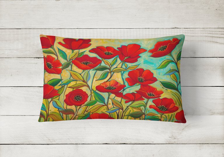 12 in x 16 in  Outdoor Throw Pillow Poppy Garden Flowers Canvas Fabric Decorative Pillow