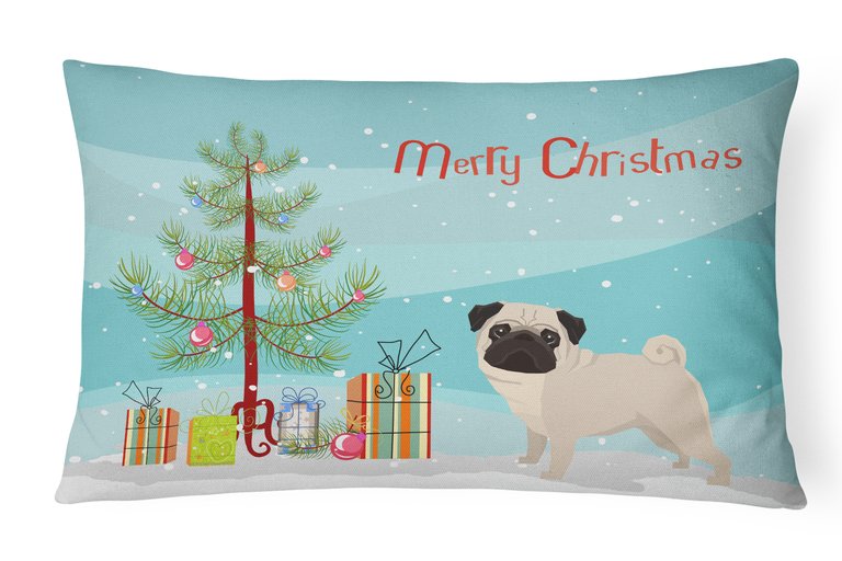 12 in x 16 in  Outdoor Throw Pillow Pug Christmas Tree Canvas Fabric Decorative Pillow