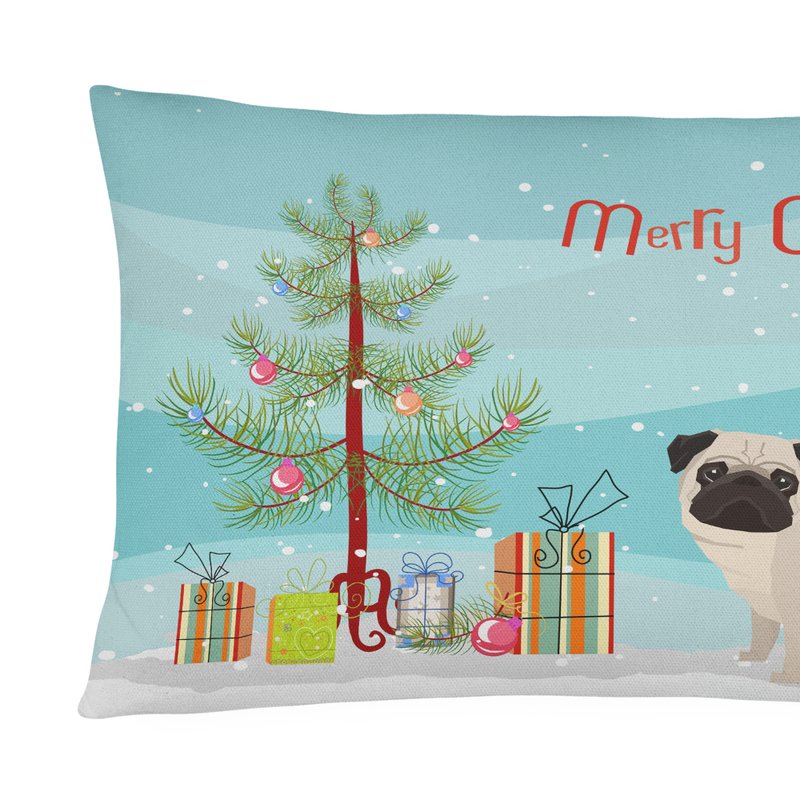 Caroline's Treasures 12 In X 16 In Outdoor Throw Pillow Pug Christmas Tree Canvas Fabric Decorative Pillow In Animal Print