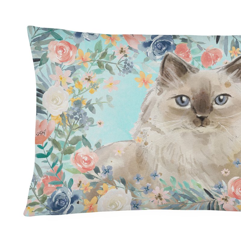 Caroline's Treasures 12 In X 16 In Outdoor Throw Pillow Ragdoll Spring Flowers Canvas Fabric Decorative Pillow