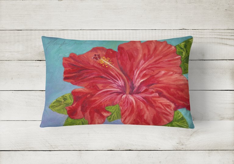 12 in x 16 in  Outdoor Throw Pillow Red Hibiscus by Malenda Trick Canvas Fabric Decorative Pillow