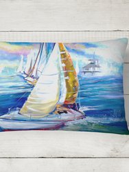 12 in x 16 in  Outdoor Throw Pillow Rock my Boat Sailboats Canvas Fabric Decorative Pillow