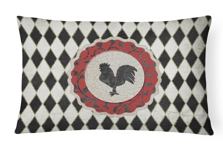 12 in x 16 in  Outdoor Throw Pillow Rooster Harlequin Black and white Canvas Fabric Decorative Pillow