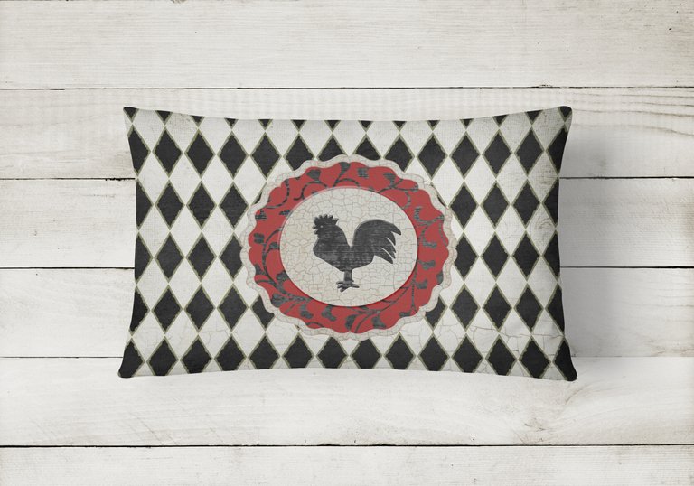 12 in x 16 in  Outdoor Throw Pillow Rooster Harlequin Black and white Canvas Fabric Decorative Pillow
