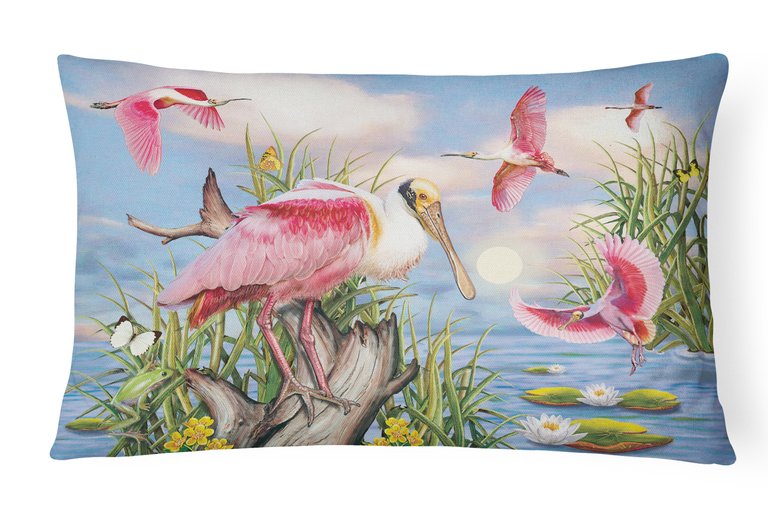 12 in x 16 in  Outdoor Throw Pillow Roseate Spoonbill Canvas Fabric Decorative Pillow