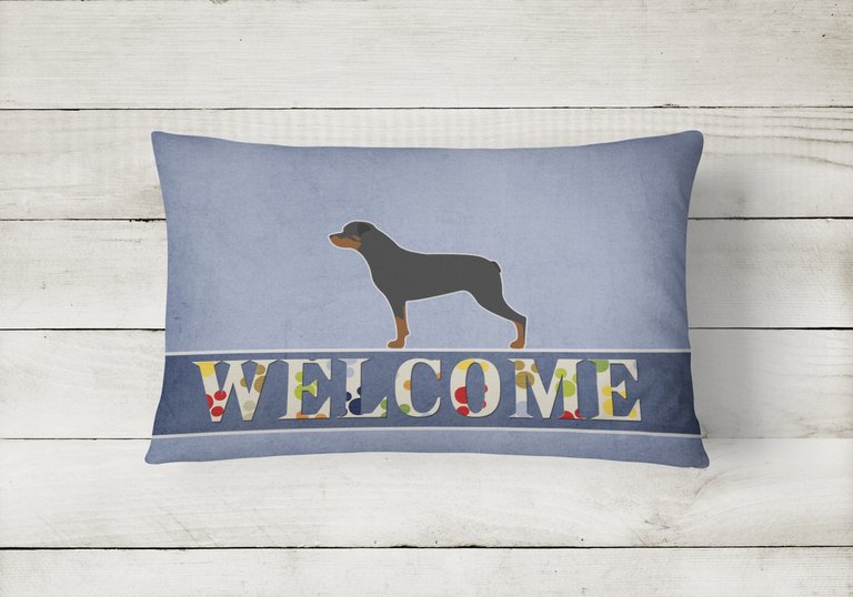12 in x 16 in  Outdoor Throw Pillow Rottweiler Welcome Canvas Fabric Decorative Pillow