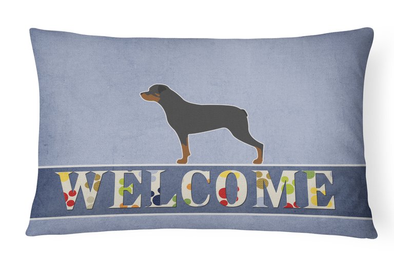 12 in x 16 in  Outdoor Throw Pillow Rottweiler Welcome Canvas Fabric Decorative Pillow