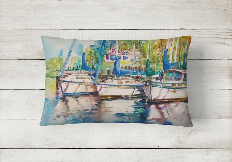 12 in x 16 in  Outdoor Throw Pillow Safe Harbour Sailboats Canvas Fabric Decorative Pillow