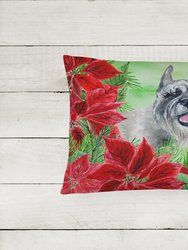 12 in x 16 in  Outdoor Throw Pillow Schnauzer Poinsettas Canvas Fabric Decorative Pillow
