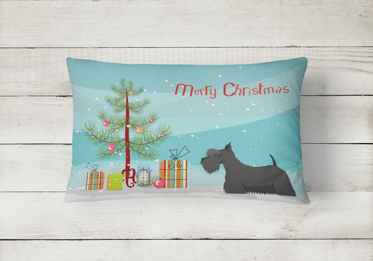 12 in x 16 in  Outdoor Throw Pillow Scottish Terrier Christmas Tree Canvas Fabric Decorative Pillow