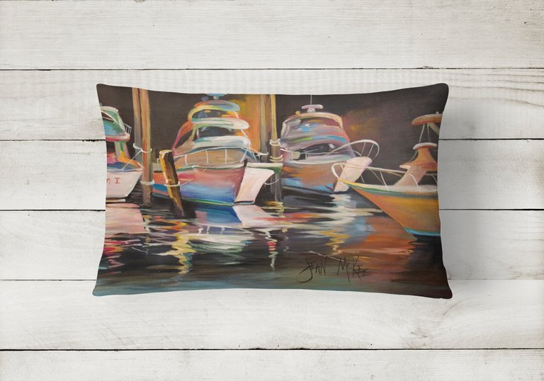 12 in x 16 in  Outdoor Throw Pillow Sea Chase Deep Sea Fishing Boats Canvas Fabric Decorative Pillow