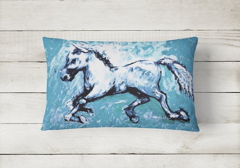 12 in x 16 in  Outdoor Throw Pillow Shadow the Horse in blue Canvas Fabric Decorative Pillow