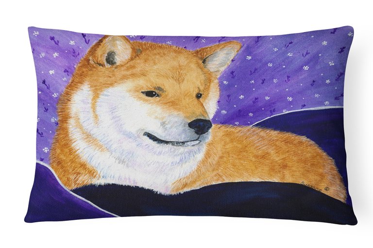 12 in x 16 in  Outdoor Throw Pillow Shiba Inu Canvas Fabric Decorative Pillow