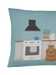 12 in x 16 in  Outdoor Throw Pillow Silver Chocolate Shih Tzu Kitchen Scene Canvas Fabric Decorative Pillow