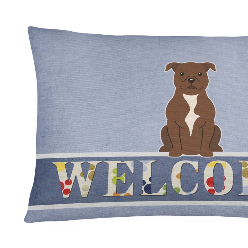 Caroline's Treasures 12 In X 16 In Outdoor Throw Pillow Staffordshire Bull Terrier Chocolate Welcome Canvas Fabric Decora