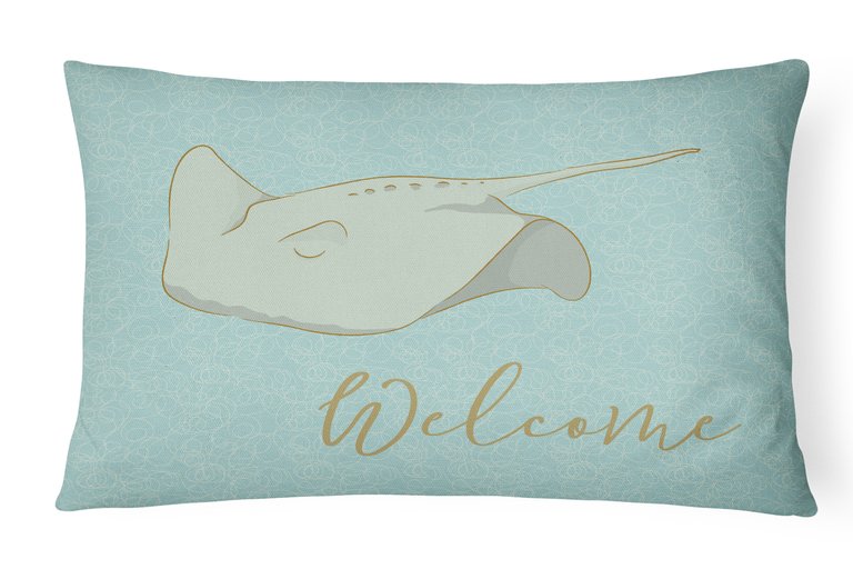 12 in x 16 in  Outdoor Throw Pillow Sting Ray Welcome Canvas Fabric Decorative Pillow