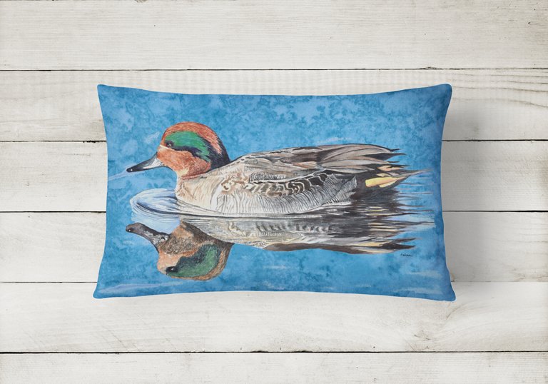 12 in x 16 in  Outdoor Throw Pillow Teal Duck Canvas Fabric Decorative Pillow