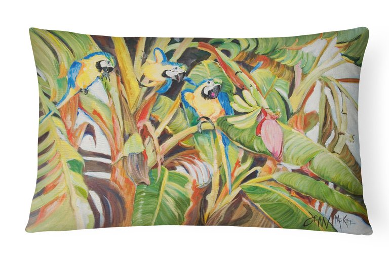 12 in x 16 in  Outdoor Throw Pillow Three Blue Parrots Canvas Fabric Decorative Pillow