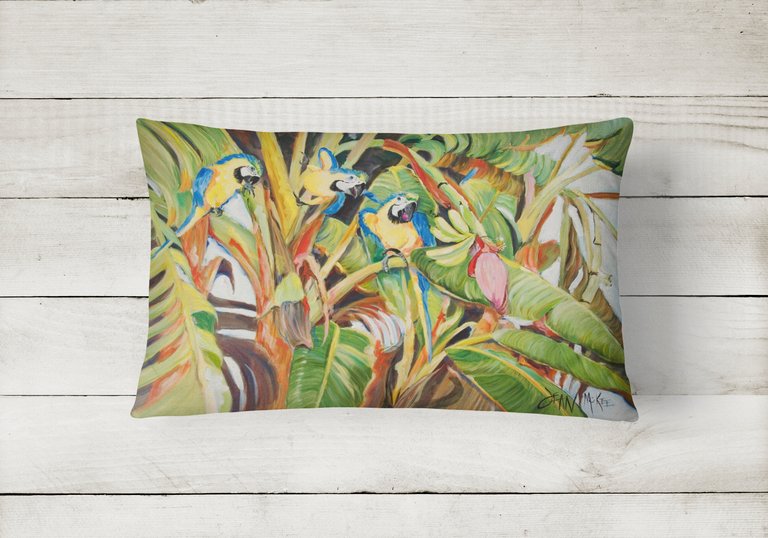 12 in x 16 in  Outdoor Throw Pillow Three Blue Parrots Canvas Fabric Decorative Pillow
