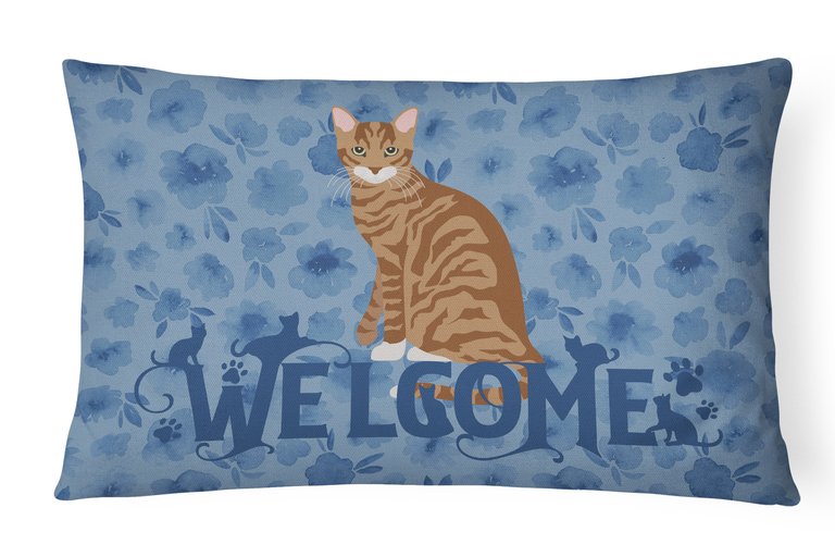 12 in x 16 in  Outdoor Throw Pillow Toyger Cat Welcome Canvas Fabric Decorative Pillow