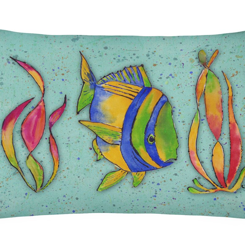 Caroline's Treasures 12 In X 16 In Outdoor Throw Pillow Tropical Fish On Teal Canvas Fabric Decorative Pillow