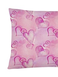 12 in x 16 in  Outdoor Throw Pillow Watercolor Hot Pink Hearts Canvas Fabric Decorative Pillow