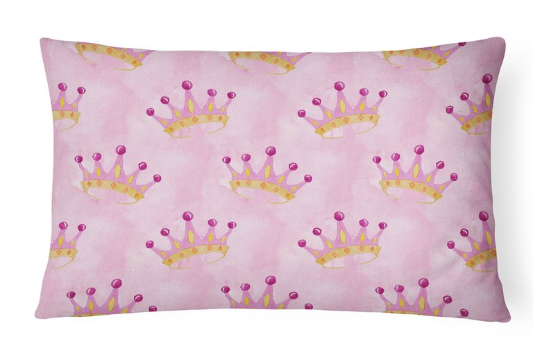 12 in x 16 in  Outdoor Throw Pillow Watercolor Princess Crown on Pink Canvas Fabric Decorative Pillow