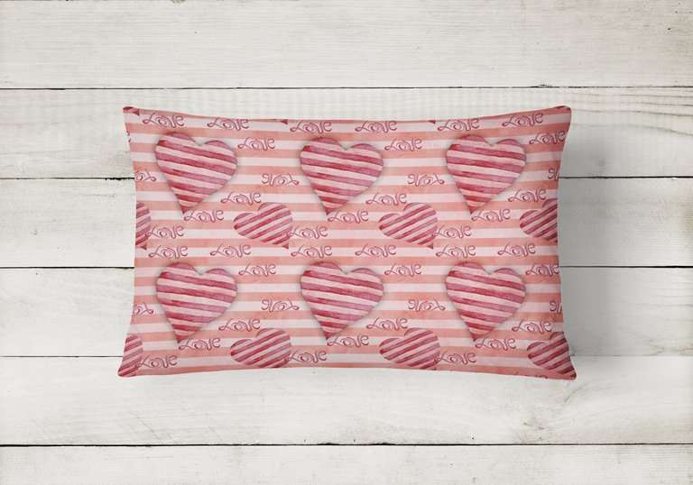 12 in x 16 in  Outdoor Throw Pillow Watercolor Red Striped Hearts Canvas Fabric Decorative Pillow